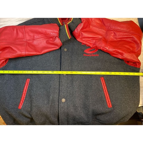 NBA ATLANTA HAWKS Hardwood Classics Wool Leather Jacket G-III Gray Red Men’s XXL - Picture 11 of 16